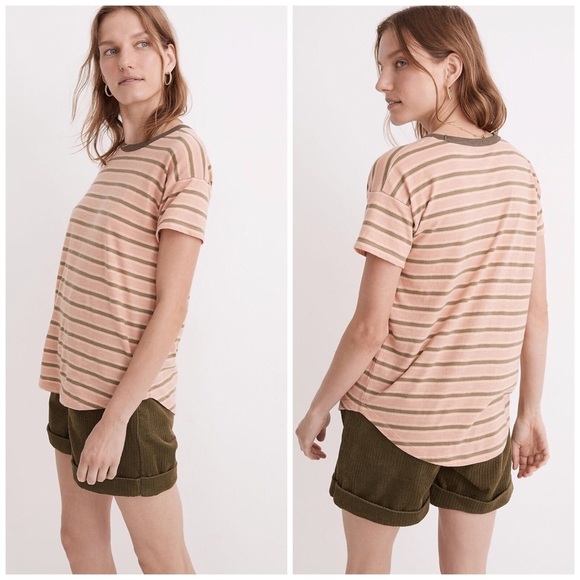 MADEWELL Whisper Cotton Crewneck Ringer Persell Stripe Tee Shirt Top L - Picture 9 of 9